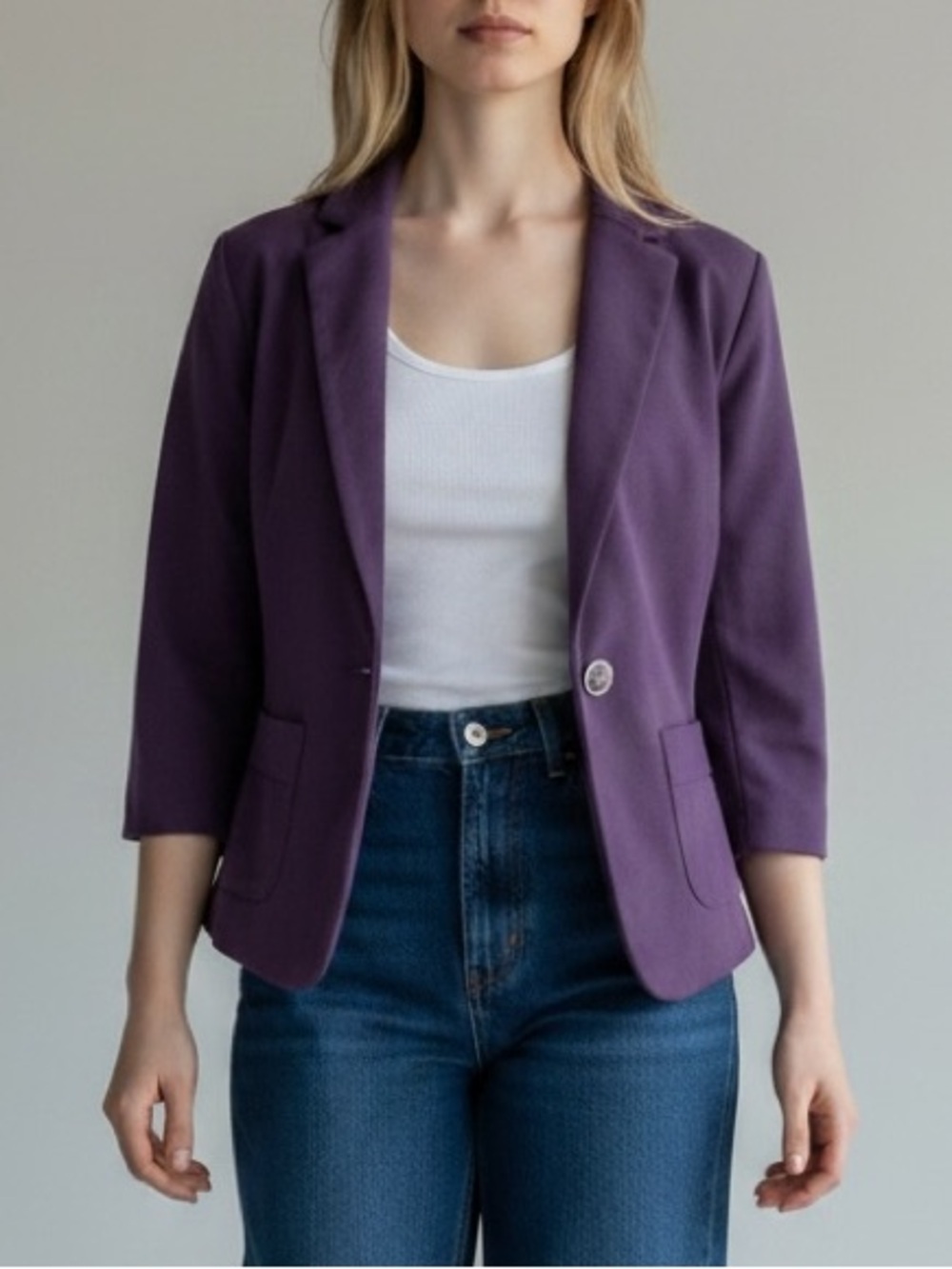 Ricki’s Purple Cropped Blazer Ponte Knit Single Breasted Size 2